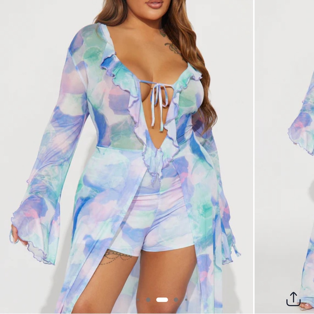 V Neck Mesh Ruffle Romper - 2X - Picture 4 of 5